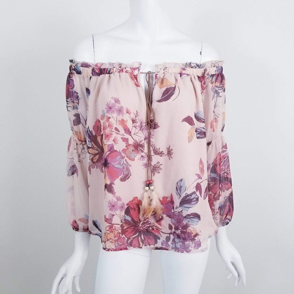 Altar'd State Pink Floral Boho Off Shoulder Top